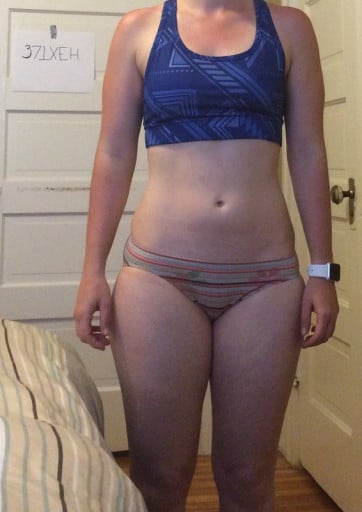A before and after photo of a 5'1" female showing a snapshot of 117 pounds at a height of 5'1