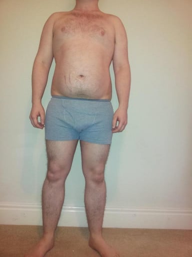 A before and after photo of a 5'6" male showing a snapshot of 171 pounds at a height of 5'6