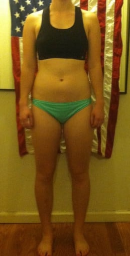 A progress pic of a 5'9" woman showing a snapshot of 156 pounds at a height of 5'9