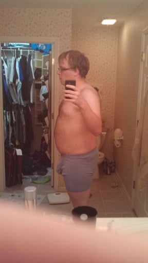 A photo of a 6'0" man showing a weight reduction from 240 pounds to 198 pounds. A net loss of 42 pounds.