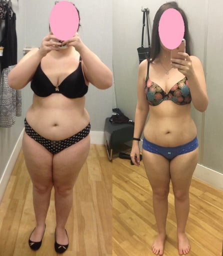 A picture of a 5'2" female showing a weight reduction from 190 pounds to 135 pounds. A respectable loss of 55 pounds.