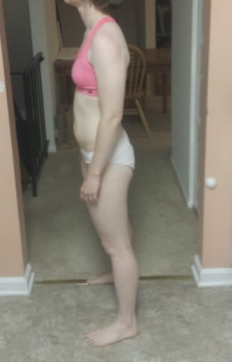 A before and after photo of a 5'4" female showing a snapshot of 125 pounds at a height of 5'4
