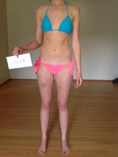 A before and after photo of a 5'9" female showing a snapshot of 130 pounds at a height of 5'9