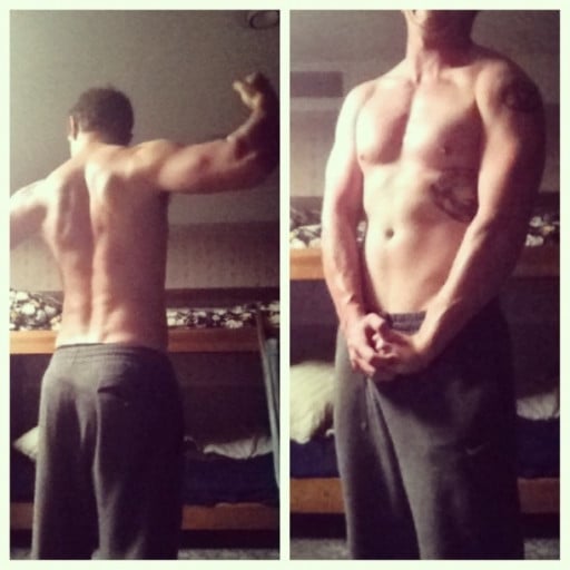 A progress pic of a 5'11" man showing a weight reduction from 177 pounds to 140 pounds. A net loss of 37 pounds.