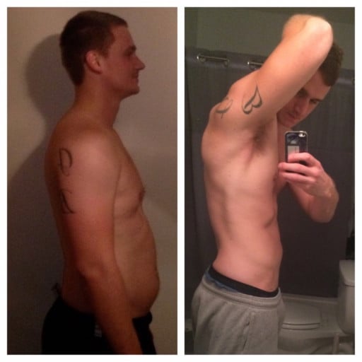 A photo of a 6'5" man showing a weight cut from 255 pounds to 215 pounds. A total loss of 40 pounds.