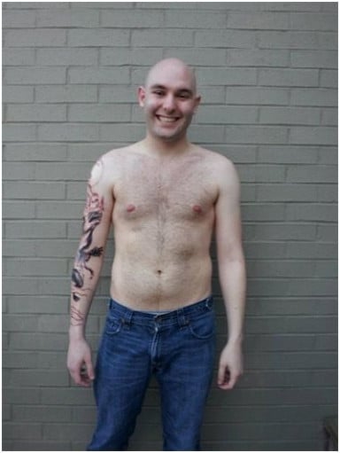 A progress pic of a 5'9" man showing a weight reduction from 178 pounds to 153 pounds. A total loss of 25 pounds.