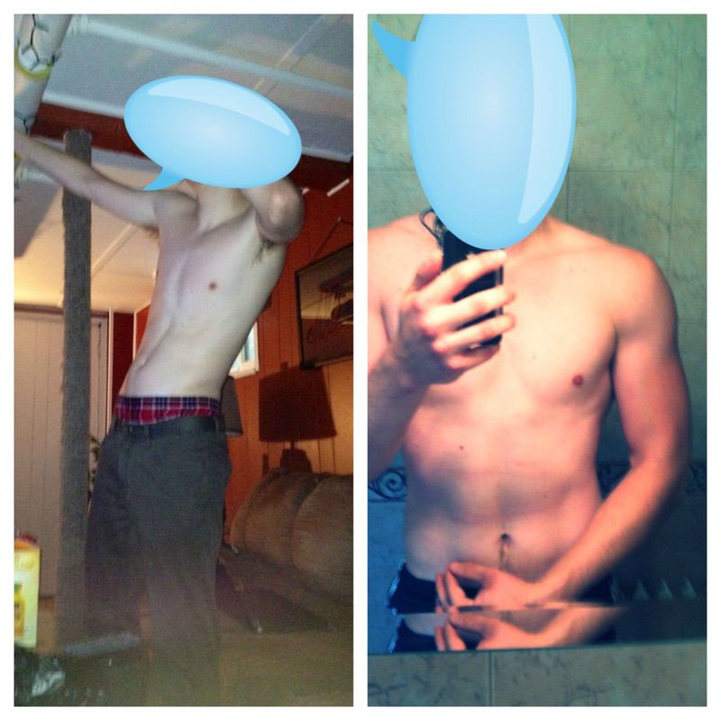 Before and After 40 lbs Muscle Gain 6 feet 1 Male 130 lbs to 170 lbs
