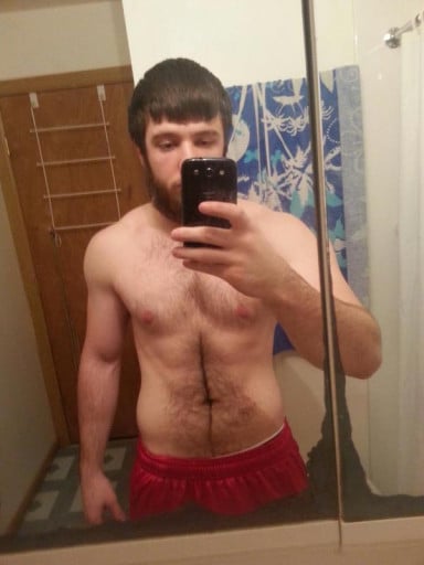 A progress pic of a 5'11" man showing a weight reduction from 220 pounds to 165 pounds. A respectable loss of 55 pounds.