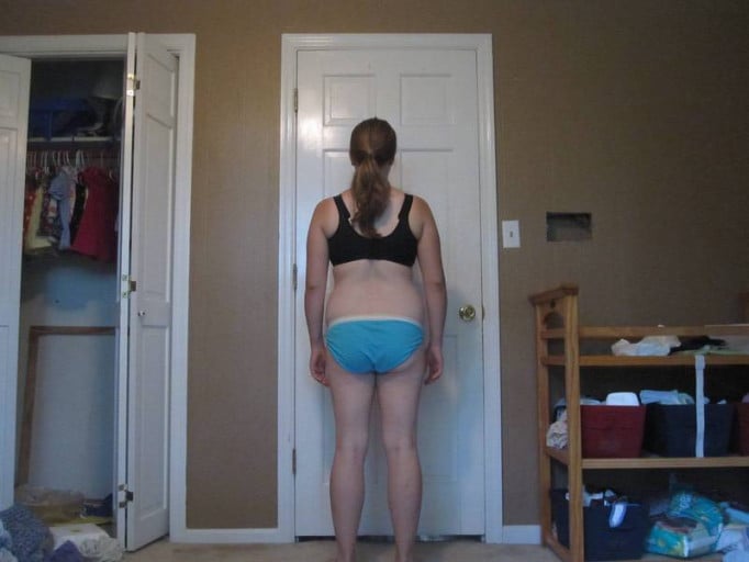 A photo of a 5'2" woman showing a weight reduction from 154 pounds to 141 pounds. A total loss of 13 pounds.
