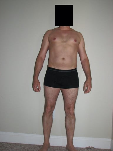A photo of a 5'7" man showing a fat loss from 180 pounds to 170 pounds. A respectable loss of 10 pounds.