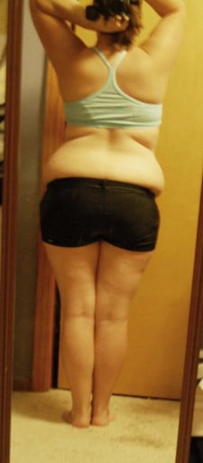 A progress pic of a 5'1" woman showing a snapshot of 164 pounds at a height of 5'1