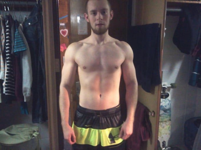 A progress pic of a 6'1" man showing a weight bulk from 160 pounds to 193 pounds. A respectable gain of 33 pounds.