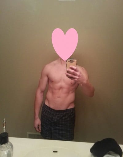 A progress pic of a 5'8" man showing a weight gain from 148 pounds to 160 pounds. A respectable gain of 12 pounds.