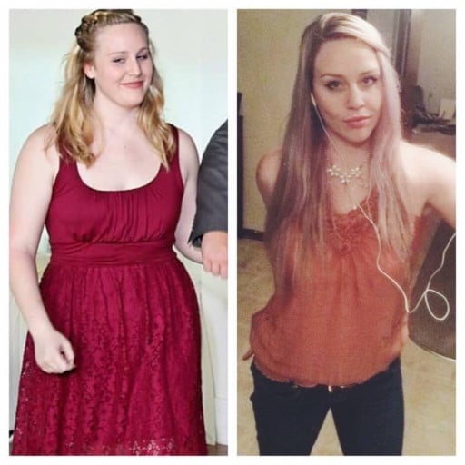 Before and After 70 lbs Weight Loss 5'11 Female 235 lbs to 165 lbs
