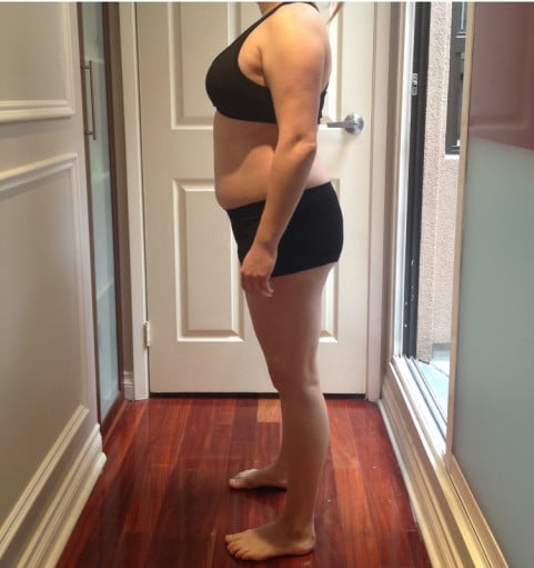 A photo of a 5'2" woman showing a snapshot of 163 pounds at a height of 5'2