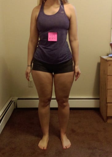 A photo of a 5'7" woman showing a snapshot of 151 pounds at a height of 5'7