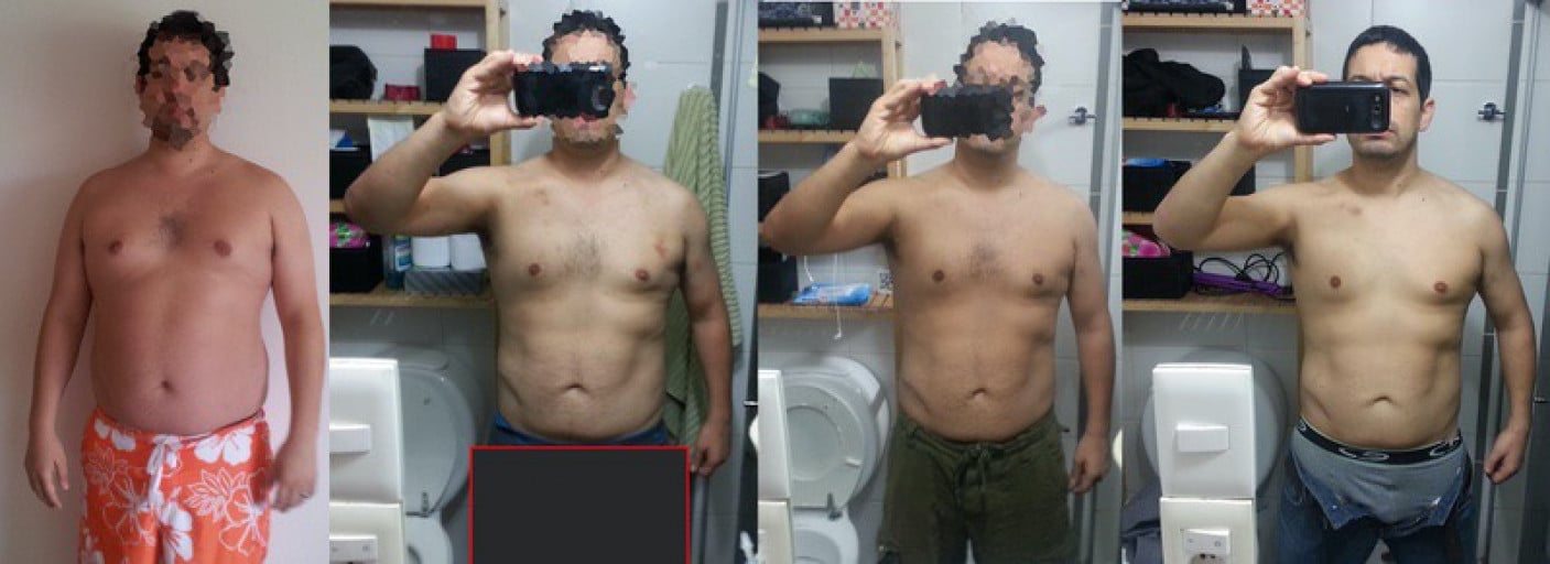 A progress pic of a 5'10" man showing a weight cut from 240 pounds to 198 pounds. A total loss of 42 pounds.