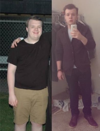 A progress pic of a 5'9" man showing a fat loss from 236 pounds to 185 pounds. A respectable loss of 51 pounds.