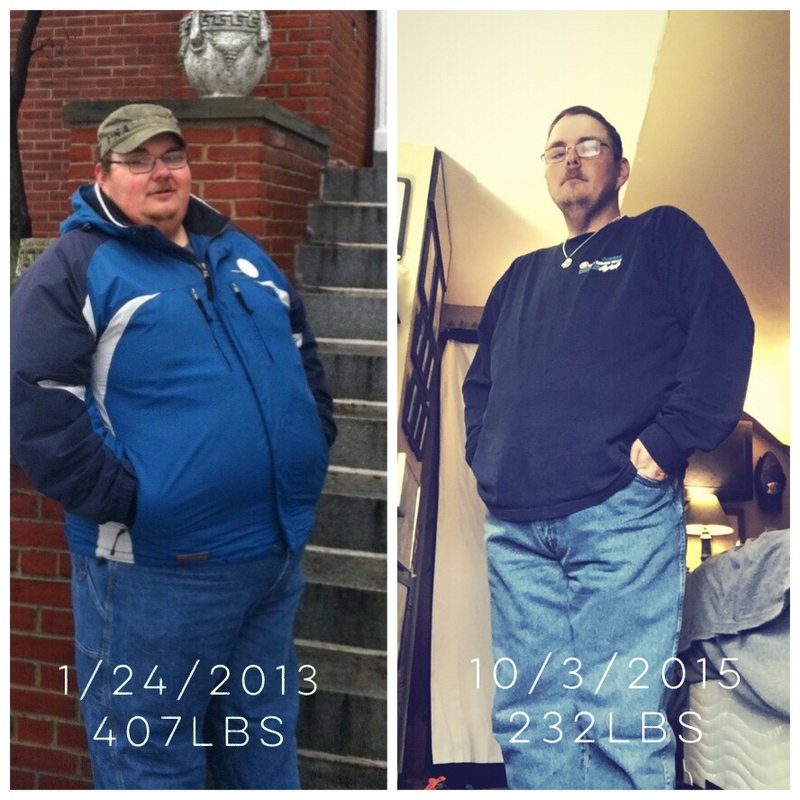 5 feet 9 Male 175 lbs Fat Loss 407 lbs to 232 lbs