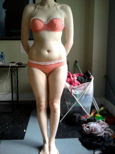 A before and after photo of a 5'3" female showing a snapshot of 115 pounds at a height of 5'3