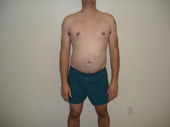 A before and after photo of a 6'2" male showing a snapshot of 212 pounds at a height of 6'2