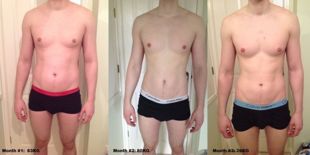A before and after photo of a 6'1" male showing a weight loss from 182 pounds to 167 pounds. A total loss of 15 pounds.