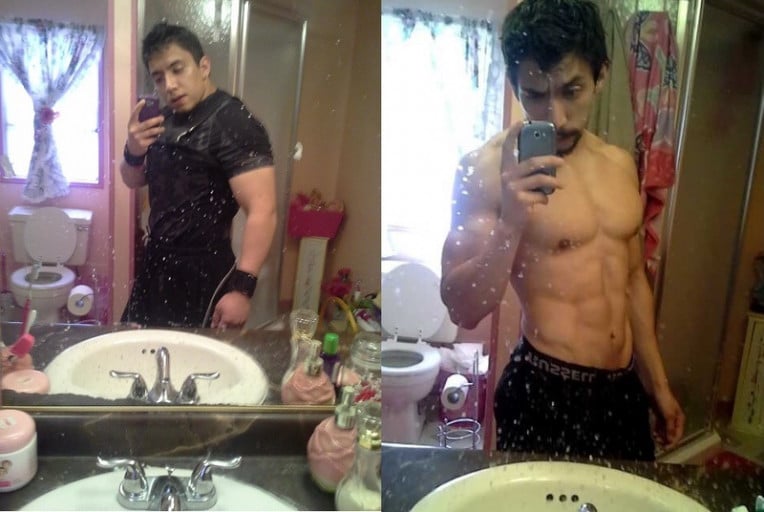 A progress pic of a 5'8" man showing a fat loss from 236 pounds to 158 pounds. A total loss of 78 pounds.