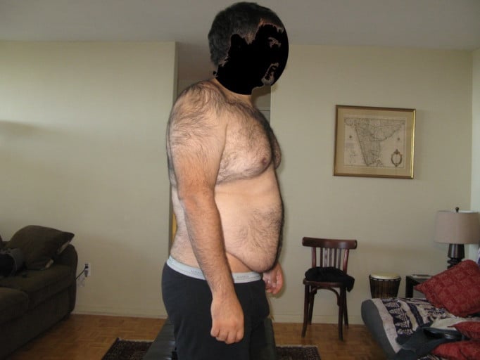 A before and after photo of a 6'1" male showing a snapshot of 260 pounds at a height of 6'1