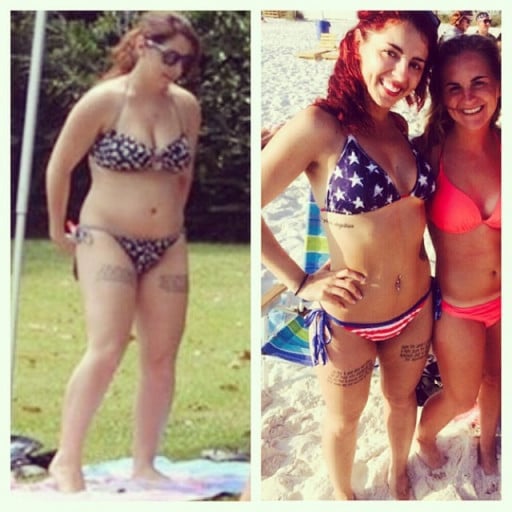 A picture of a 5'2" female showing a weight loss from 157 pounds to 117 pounds. A respectable loss of 40 pounds.