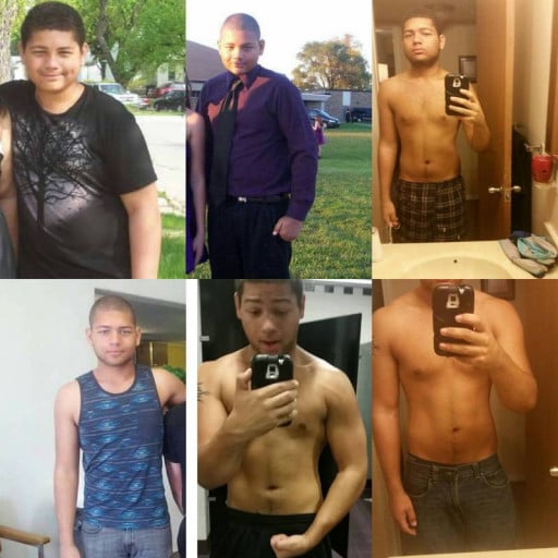 A before and after photo of a 5'11" male showing a weight reduction from 230 pounds to 170 pounds. A total loss of 60 pounds.