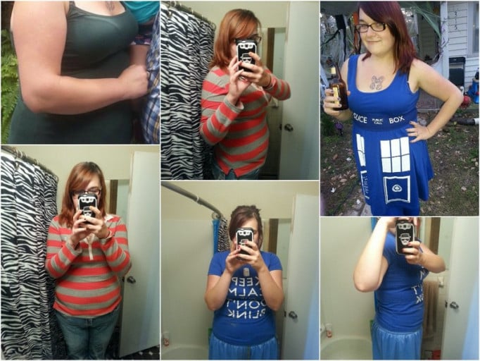 A progress pic of a 5'6" woman showing a fat loss from 193 pounds to 176 pounds. A respectable loss of 17 pounds.