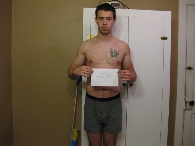 A picture of a 5'11" male showing a weight bulk from 160 pounds to 170 pounds. A total gain of 10 pounds.