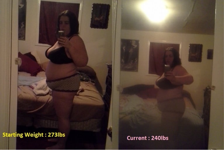 A before and after photo of a 5'6" female showing a weight bulk from 170 pounds to 180 pounds. A respectable gain of 10 pounds.