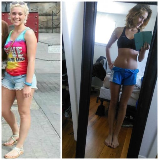 A picture of a 5'4" female showing a weight loss from 140 pounds to 113 pounds. A total loss of 27 pounds.