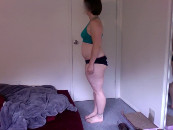 A progress pic of a 5'2" woman showing a snapshot of 150 pounds at a height of 5'2