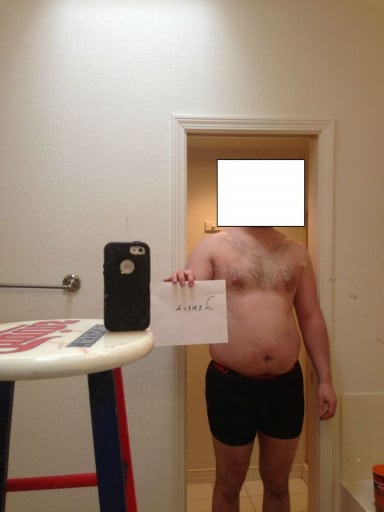 A before and after photo of a 6'4" male showing a snapshot of 260 pounds at a height of 6'4