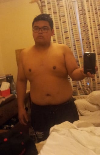 A progress pic of a 5'7" man showing a fat loss from 244 pounds to 181 pounds. A respectable loss of 63 pounds.