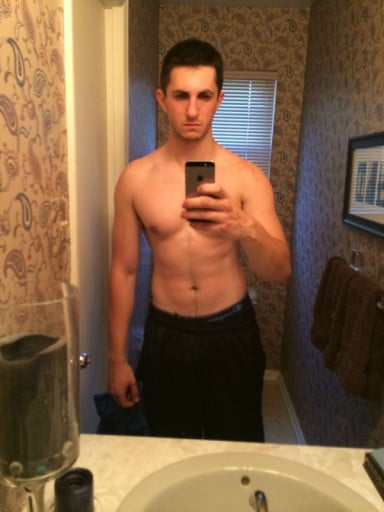 A progress pic of a 6'1" man showing a weight bulk from 145 pounds to 170 pounds. A total gain of 25 pounds.