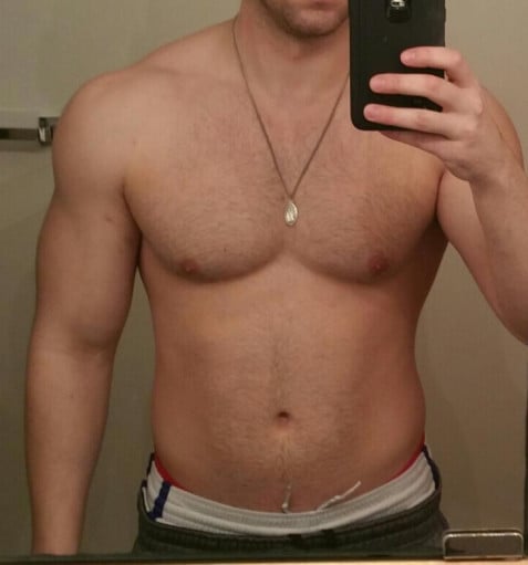 A picture of a 6'1" male showing a fat loss from 222 pounds to 209 pounds. A total loss of 13 pounds.