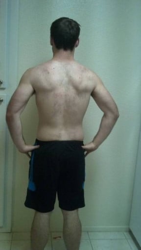 A progress pic of a 5'7" man showing a snapshot of 157 pounds at a height of 5'7