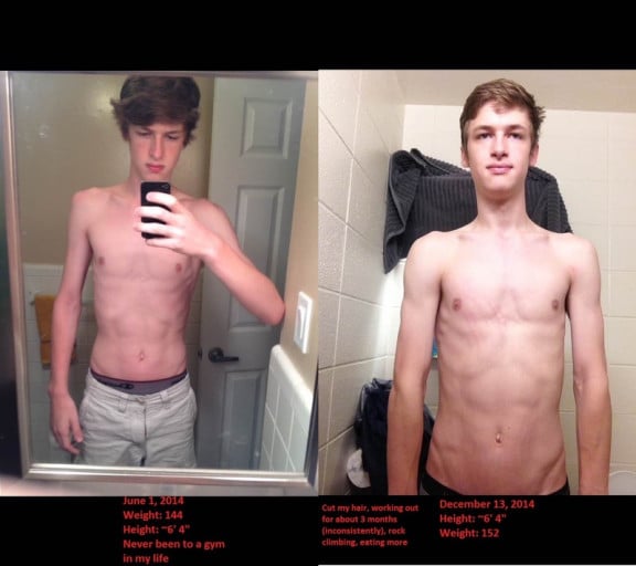 8 lbs Muscle Gain Before and After 6'4 Male 144 lbs to 152 lbs