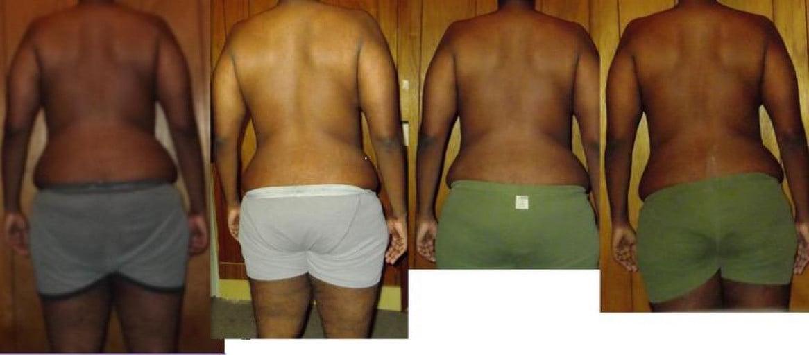 A picture of a 5'8" male showing a weight reduction from 225 pounds to 203 pounds. A respectable loss of 22 pounds.