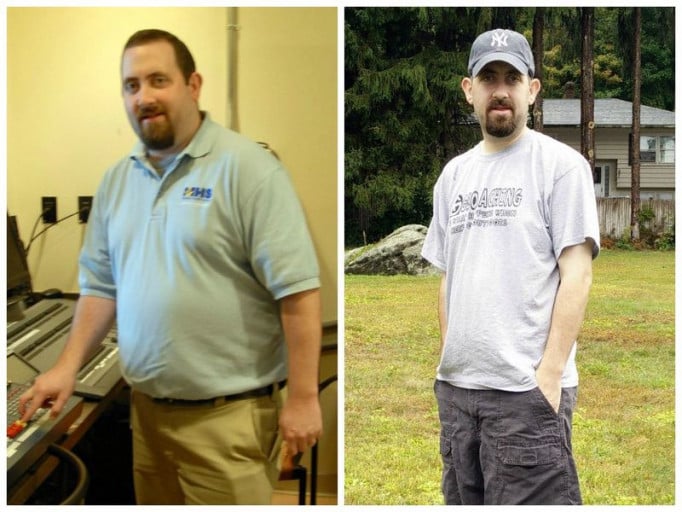 A before and after photo of a 6'0" male showing a weight reduction from 263 pounds to 191 pounds. A total loss of 72 pounds.