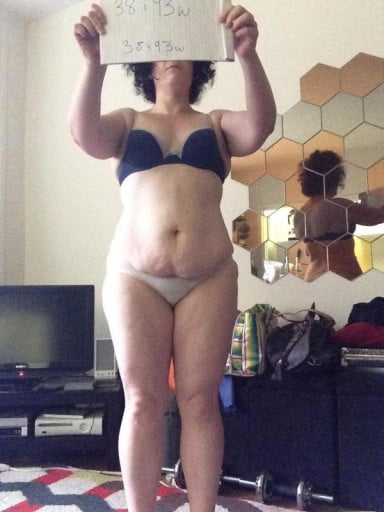A progress pic of a 5'3" woman showing a snapshot of 172 pounds at a height of 5'3
