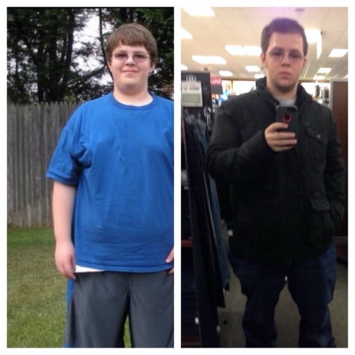 A picture of a 5'7" male showing a weight loss from 278 pounds to 222 pounds. A net loss of 56 pounds.