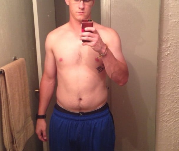 A picture of a 6'3" male showing a fat loss from 230 pounds to 210 pounds. A net loss of 20 pounds.