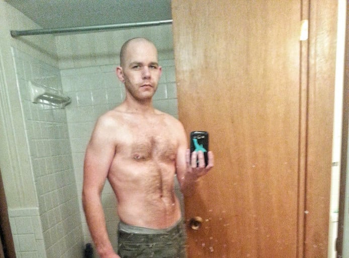 A picture of a 6'0" male showing a fat loss from 250 pounds to 175 pounds. A net loss of 75 pounds.