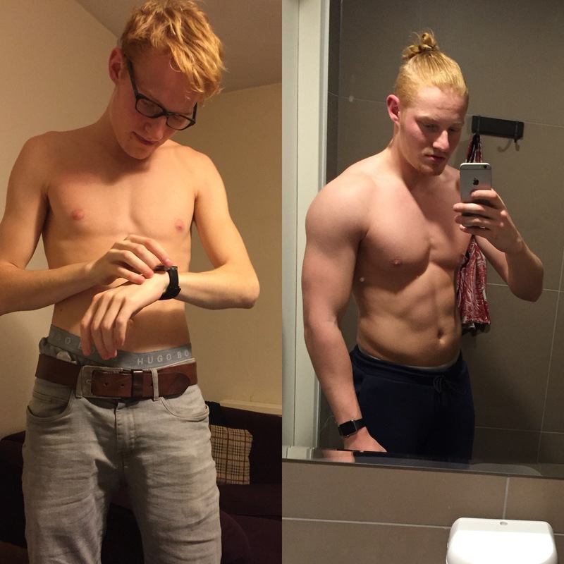 Before and After 45 lbs Weight Gain 6 foot 1 Male 140 lbs to 185 lbs