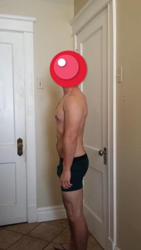 A progress pic of a 5'7" man showing a snapshot of 166 pounds at a height of 5'7