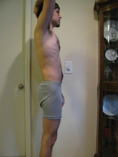 A progress pic of a 5'10" man showing a snapshot of 135 pounds at a height of 5'10